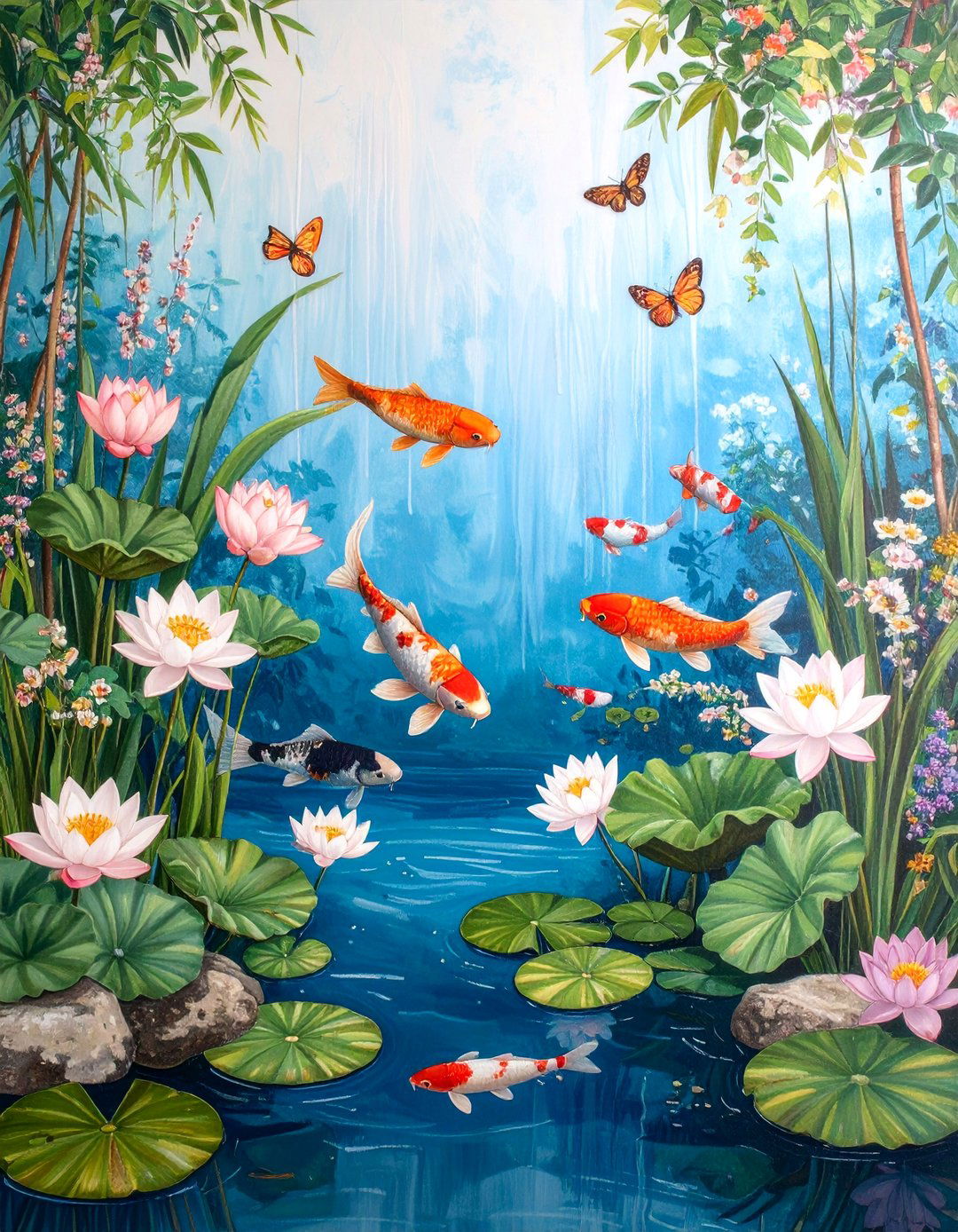 Water Garden Mural with Aquatic Plants - 25 Garden Mural Ideas