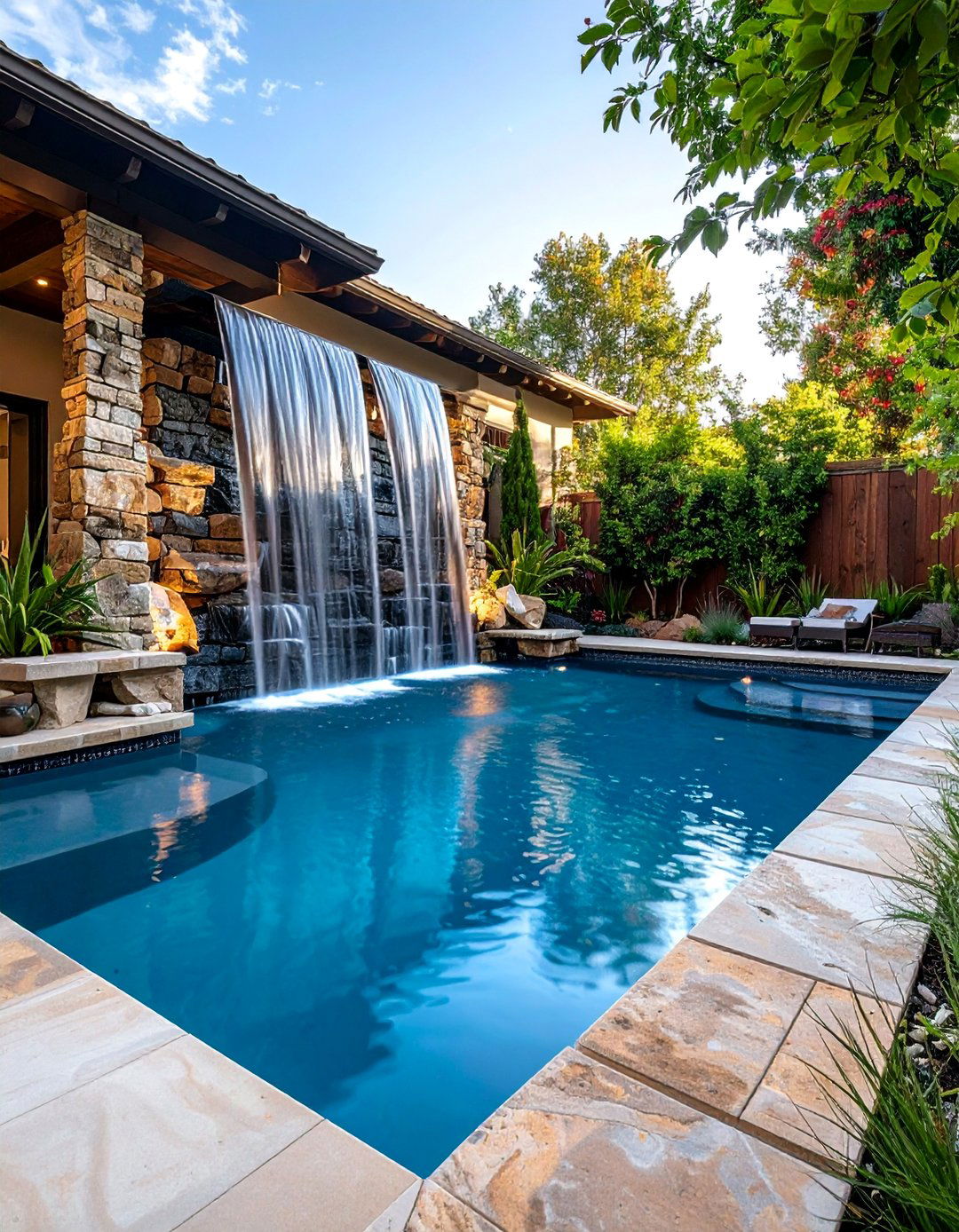 Water Wall Lagoon with Vertical Features - 25 Lagoon Pool Design Ideas