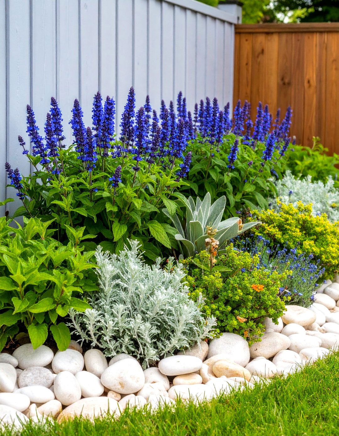 Water Wise Coastal Border with Blue and Silver Plants - 25 Coastal Garden Ideas