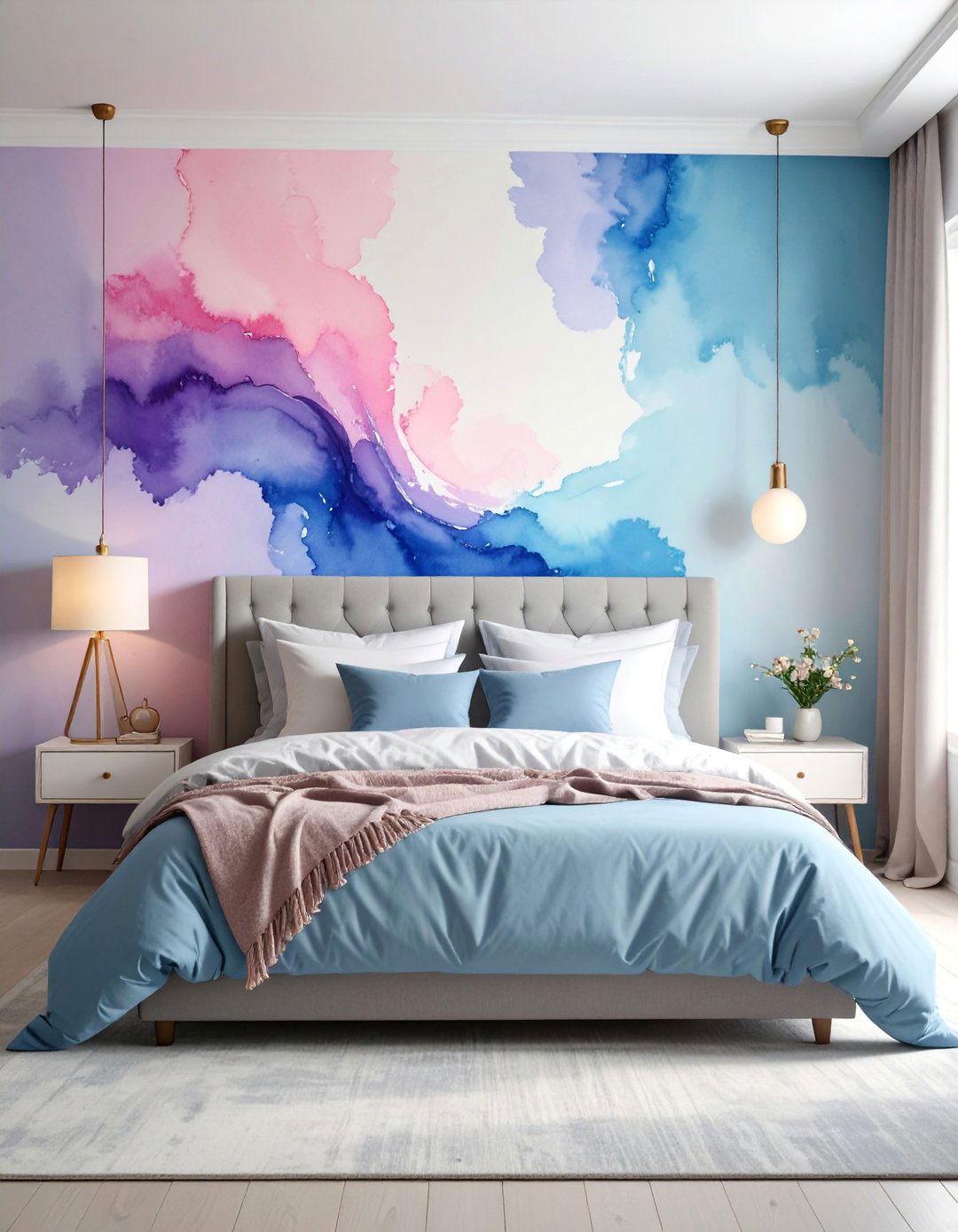 Watercolor Bedroom with Artistic Color Blending - 25 Colorful Bedroom Ideas