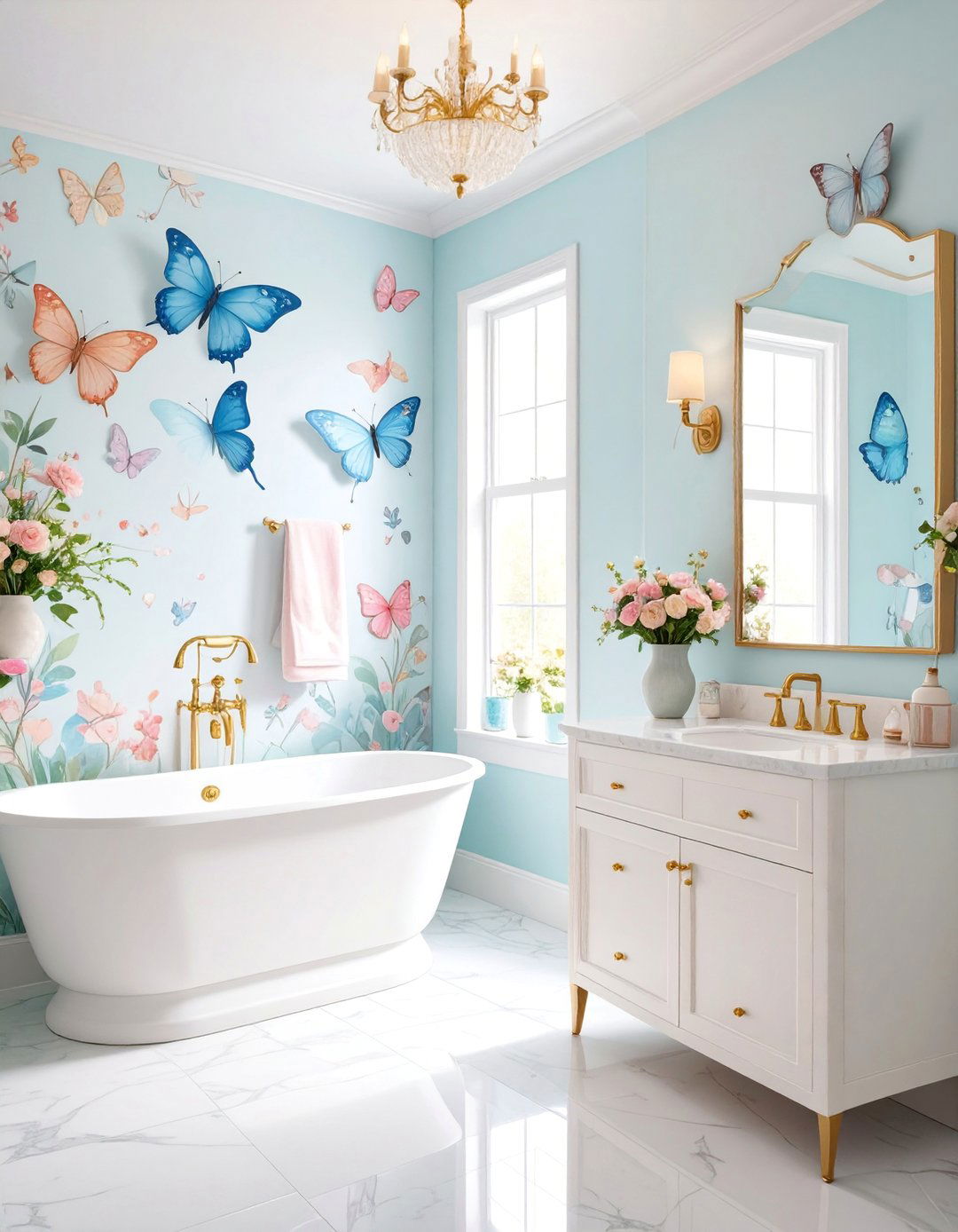 Watercolor Butterfly Garden - 25 Powder Room Wallpaper Ideas
