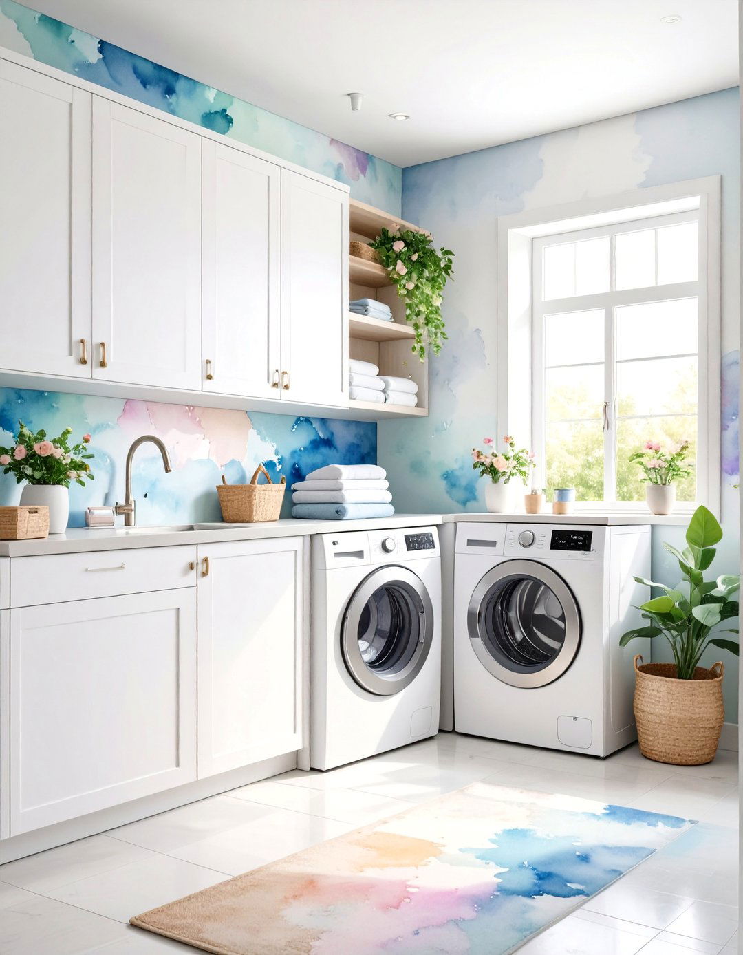 Watercolor Effect Laundry Room Wallpaper - 25 Laundry Room Wallpaper Ideas