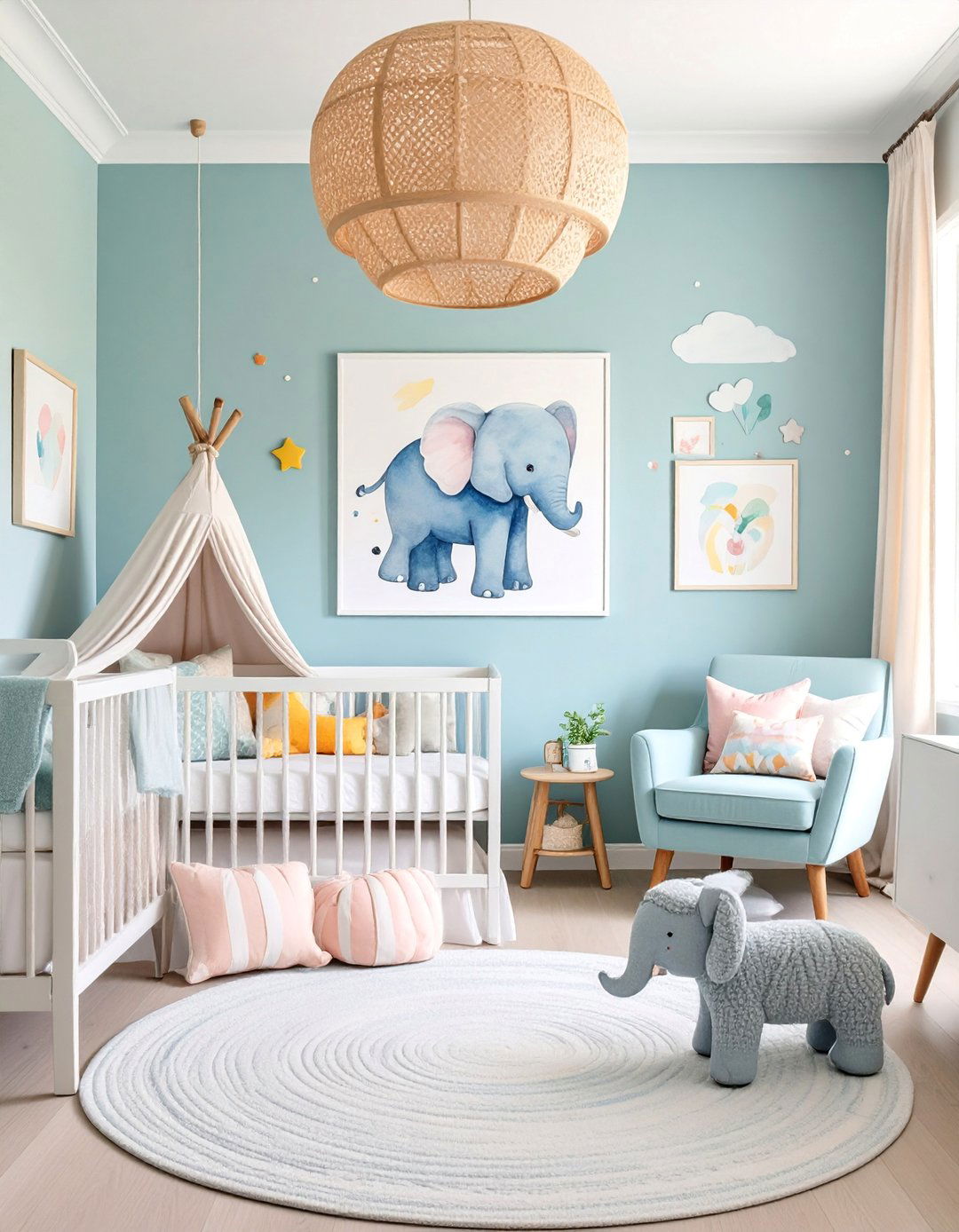 Watercolor Elephant Art Gallery Nursery - 25 Elephant Nursery Ideas