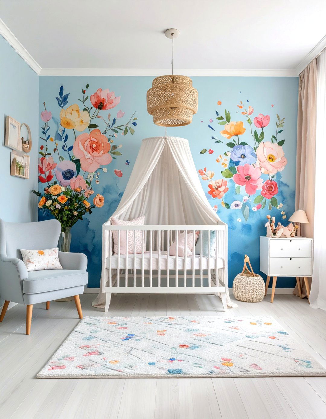 Watercolor Floral Mural with Artistic Touch - 25 Floral Nursery Ideas