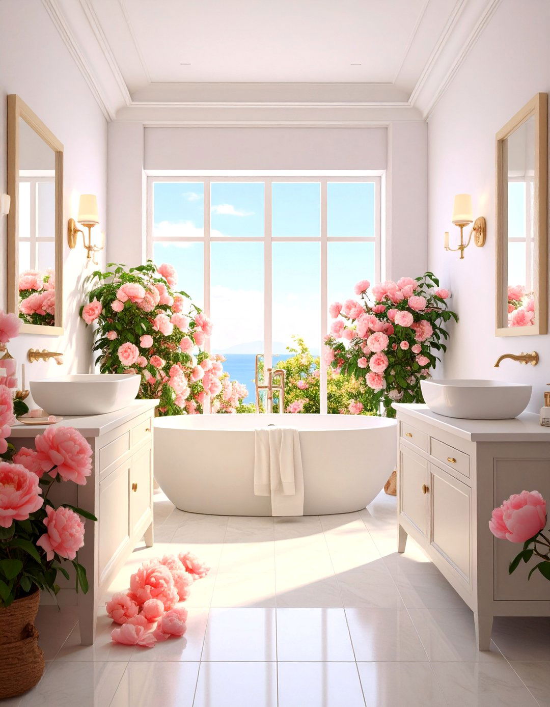 Watercolor Peony Garden in Full Bloom - 25 Bathroom Mural Ideas