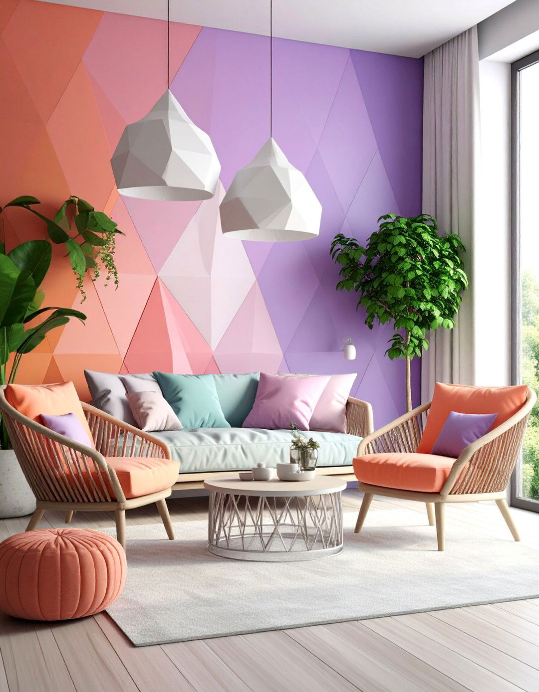 Watercolor Polygon Fade Geometric Accent Wall - 25 Geometric Accent Wall Ideas