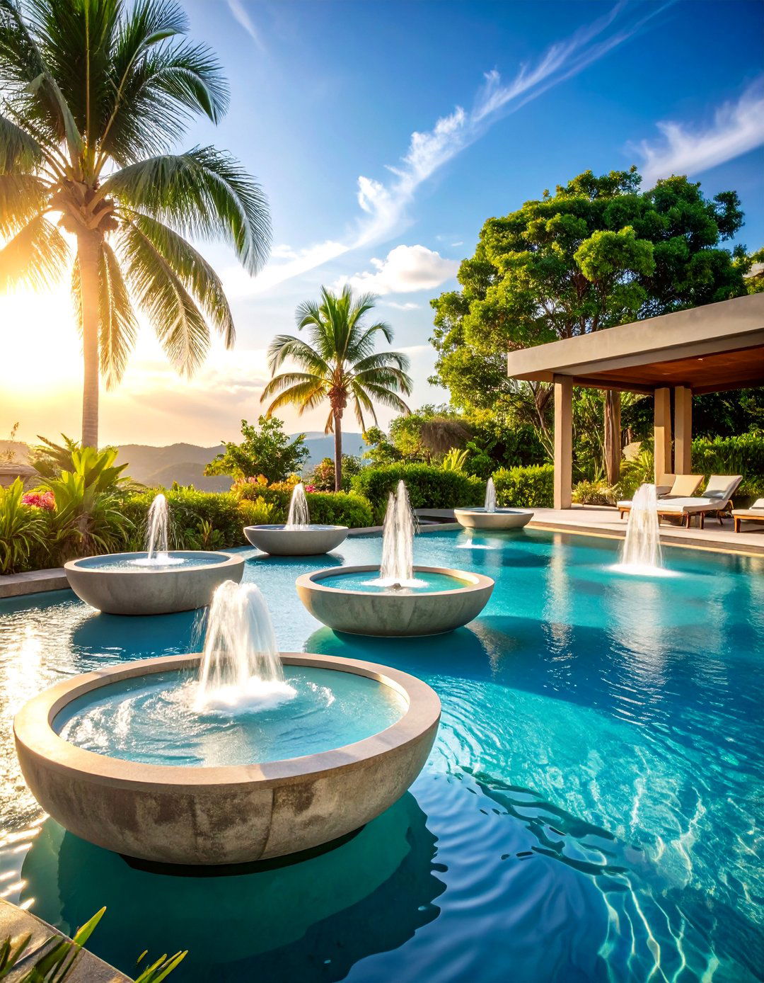 Waterfall Bowl Pool Fountain Arrangement - 25 Pool Fountain Ideas