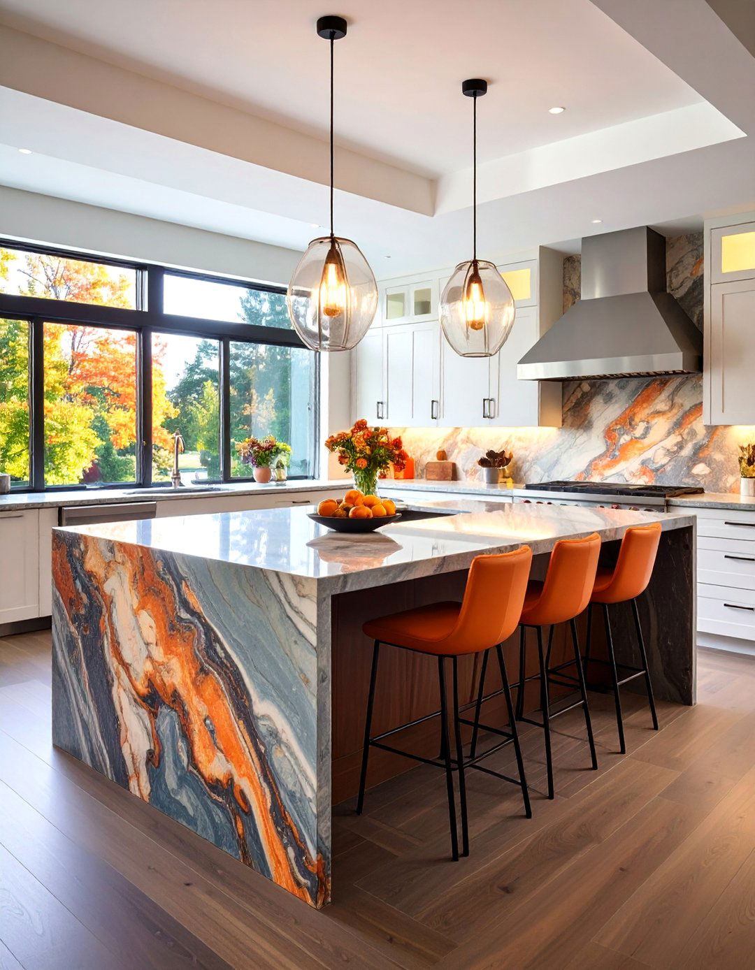 Waterfall Edge Granite Island Centerpiece - 25 Granite Kitchen Countertop Ideas