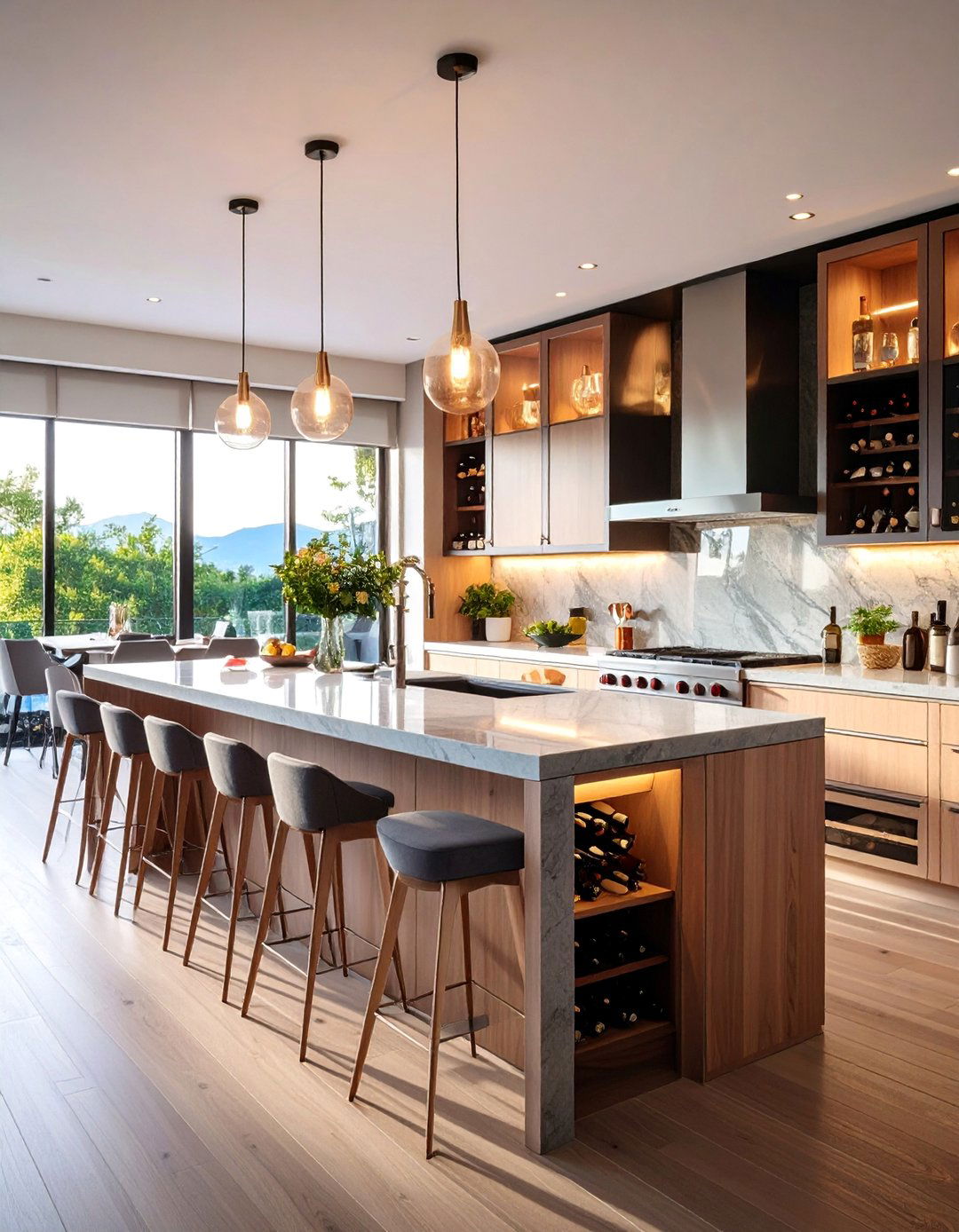 Waterfall Island with Wine Storage - 25 Waterfall Kitchen Island Ideas