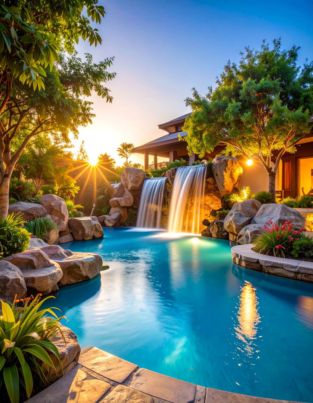 Waterfall and Water Feature Pool Lighting - 25 Pool Lighting Ideas