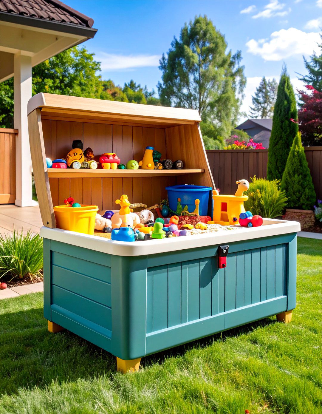 Waterproof Deck Storage Box with Dual Purpose Seating - 25 Outdoor Toy Storage Ideas