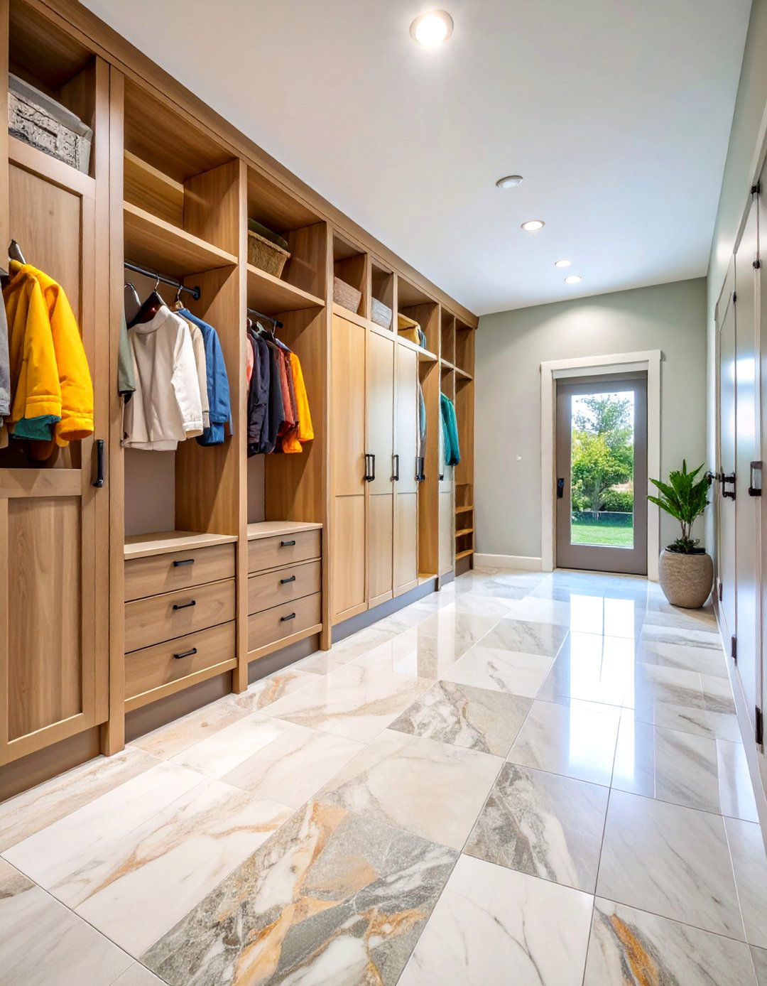 Waterproof Luxury Vinyl Mudroom Floor with Stone Texture - 25 Mudroom Floor Ideas