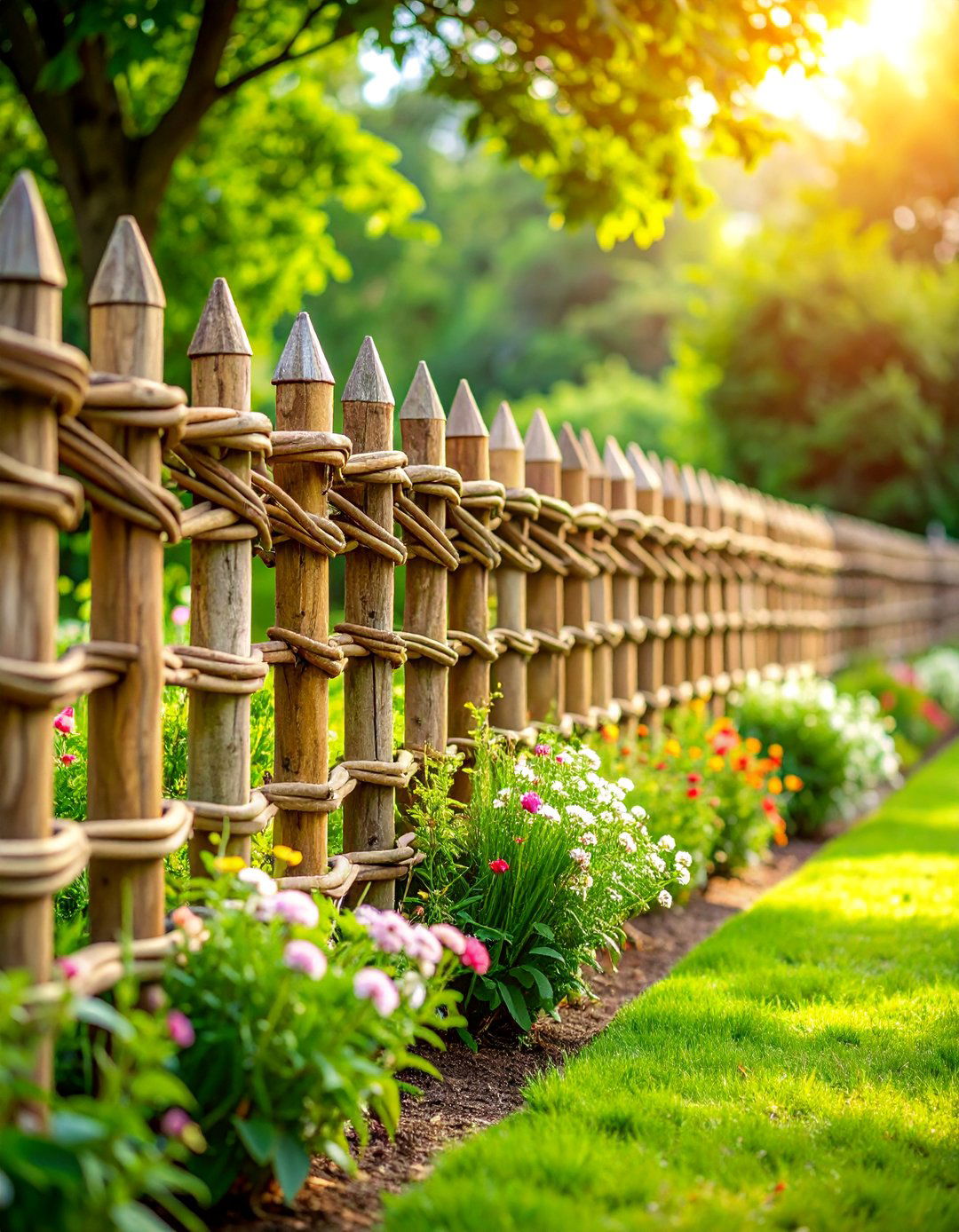Wattle Fence with Woven Branch Construction - 25 Vegetable Garden Fence Ideas