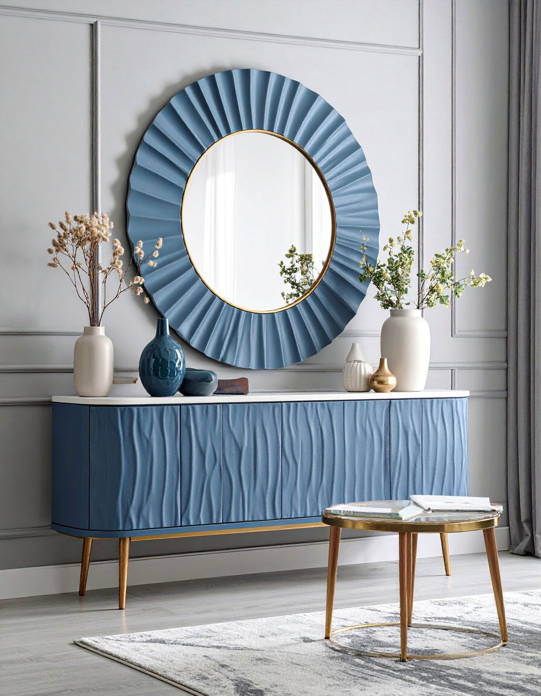 Wavy Mirror Statement Wall Feature - 25 Living Room Mirror Ideas
