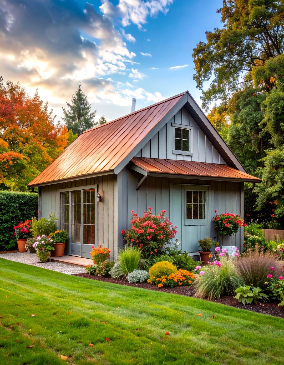 Weathered Gray Shed with Copper Roofing - 25 Shed Color Ideas