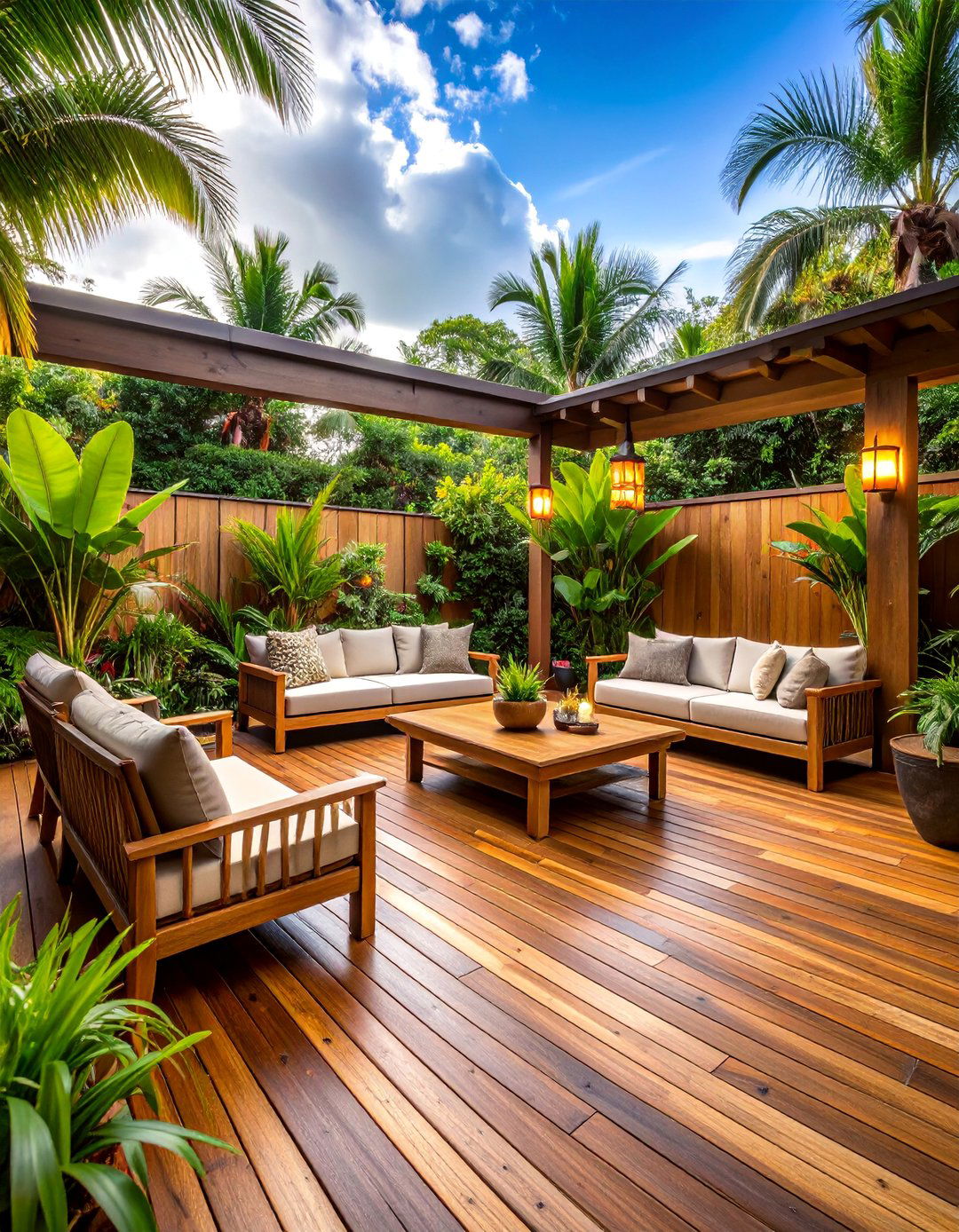 Weathered Teak Deck with Tropical Resort Style - 25 Deck Color Ideas