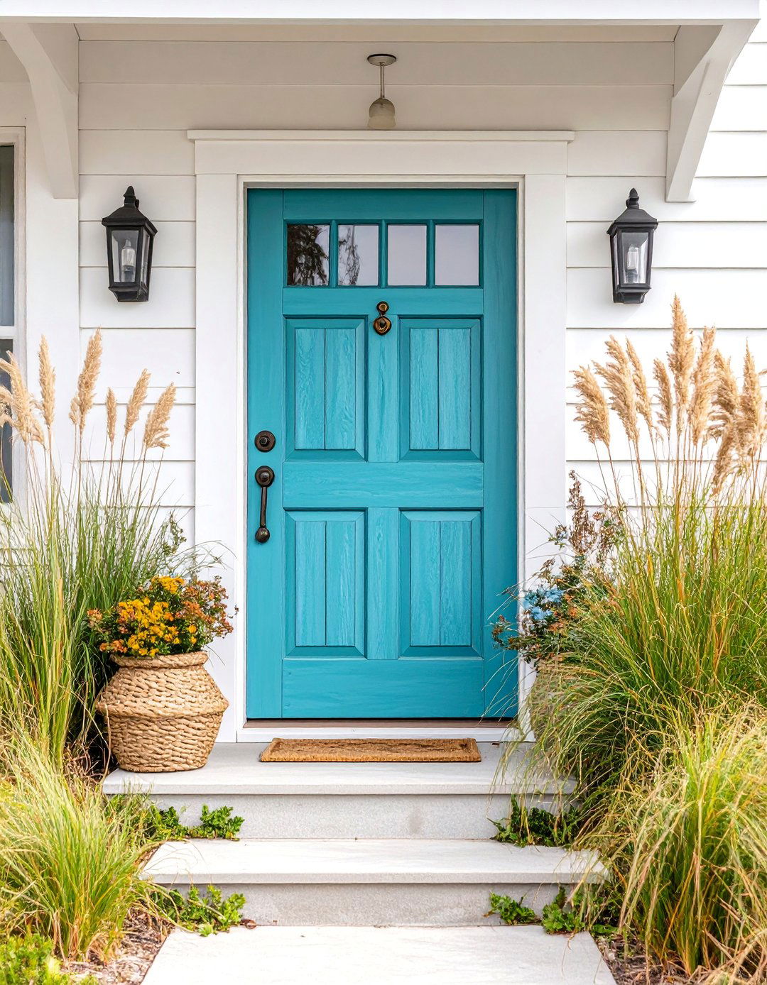 Weathered Turquoise Door with Coastal Hardware - 25 Turquoise Front Door Ideas