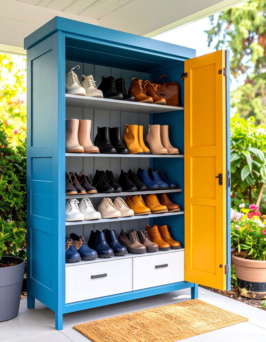 Weatherproof Storage Cabinet with Adjustable Shelves - 25 Outdoor Shoe Storage Ideas