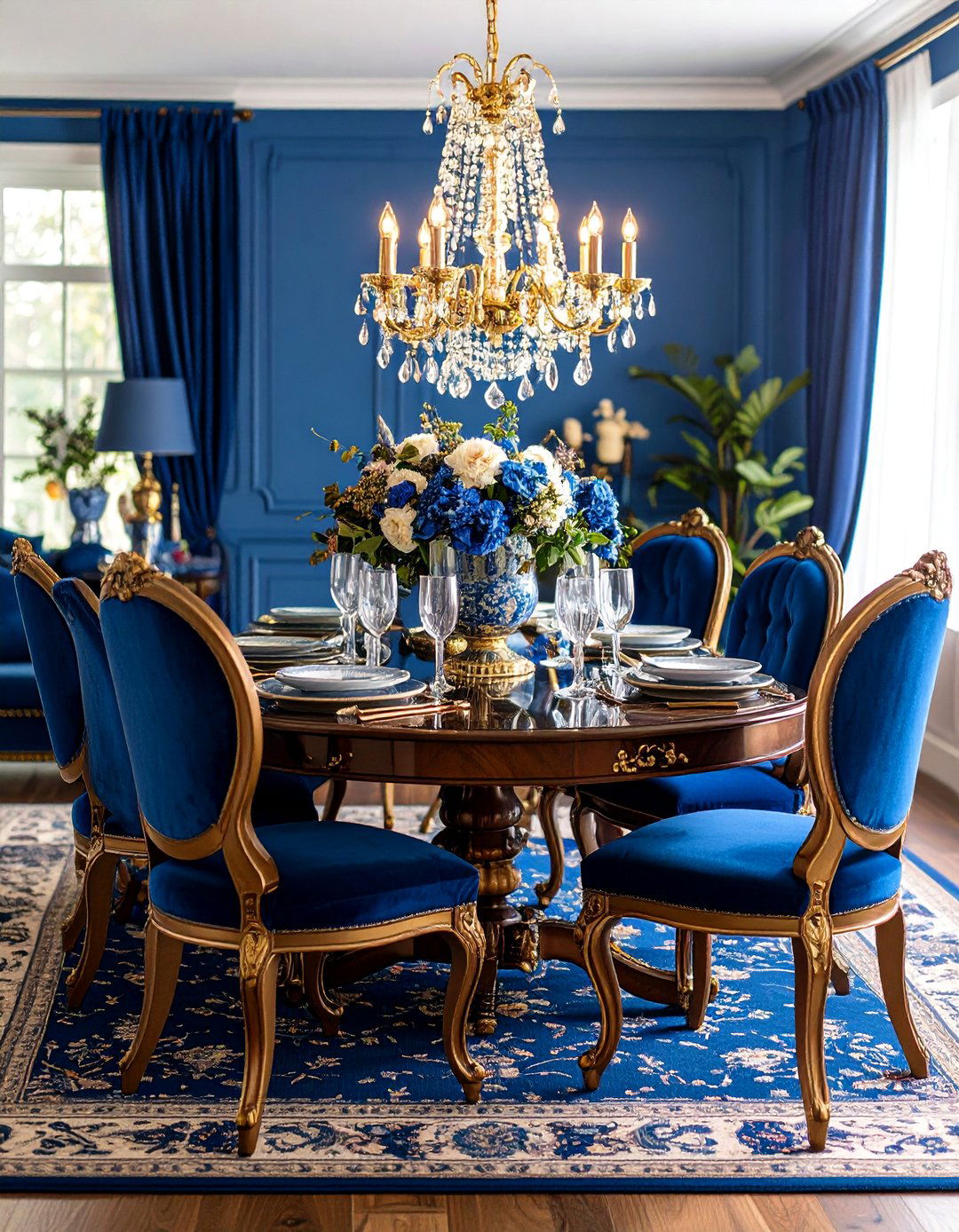 Wedgwood Blue Classic Dining Room with Porcelain Accents - 25 Blue Dining Room Ideas