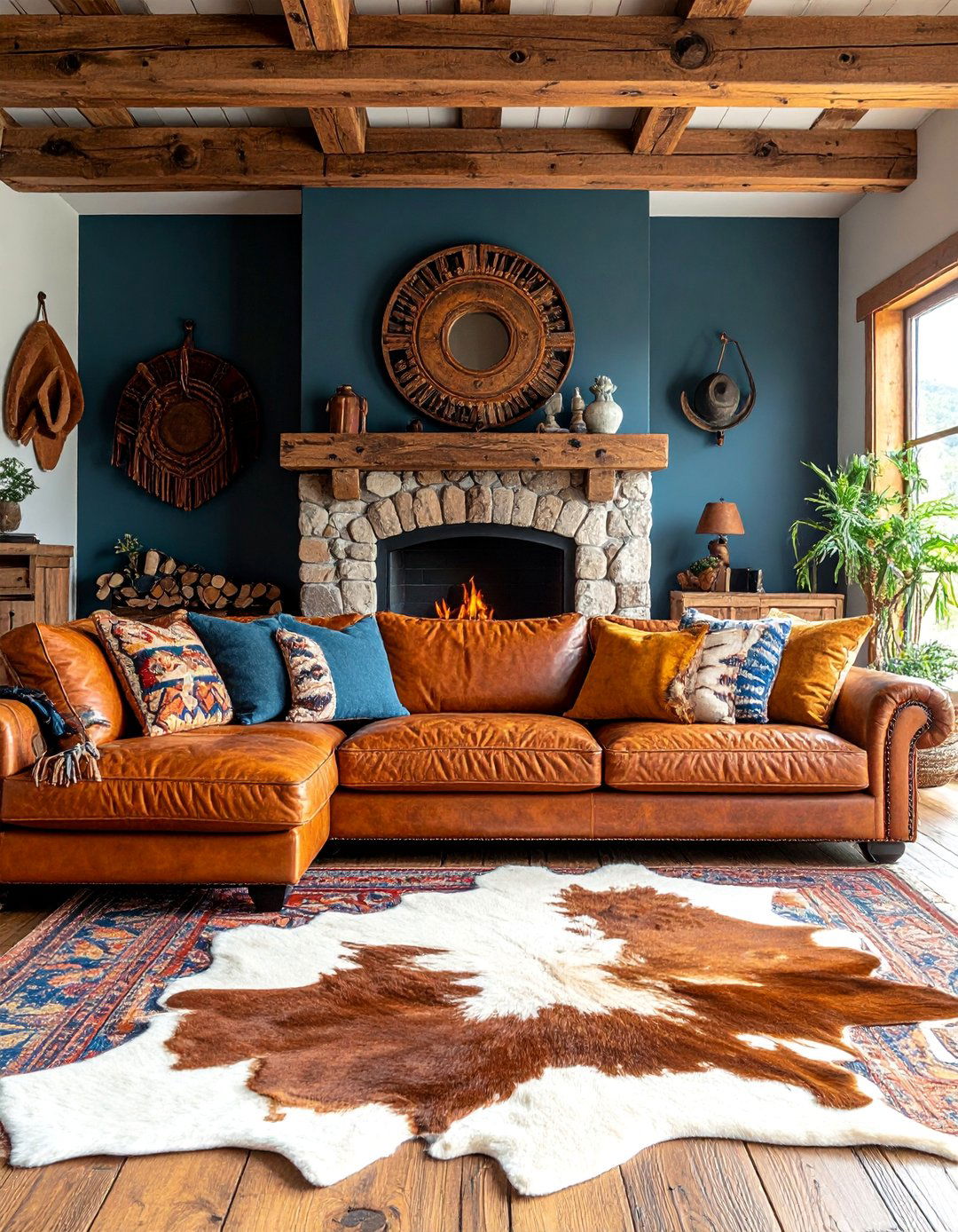 Western Ranch Living Room with Rustic Leather Furniture - 25 Ralph Lauren Living Room Ideas
