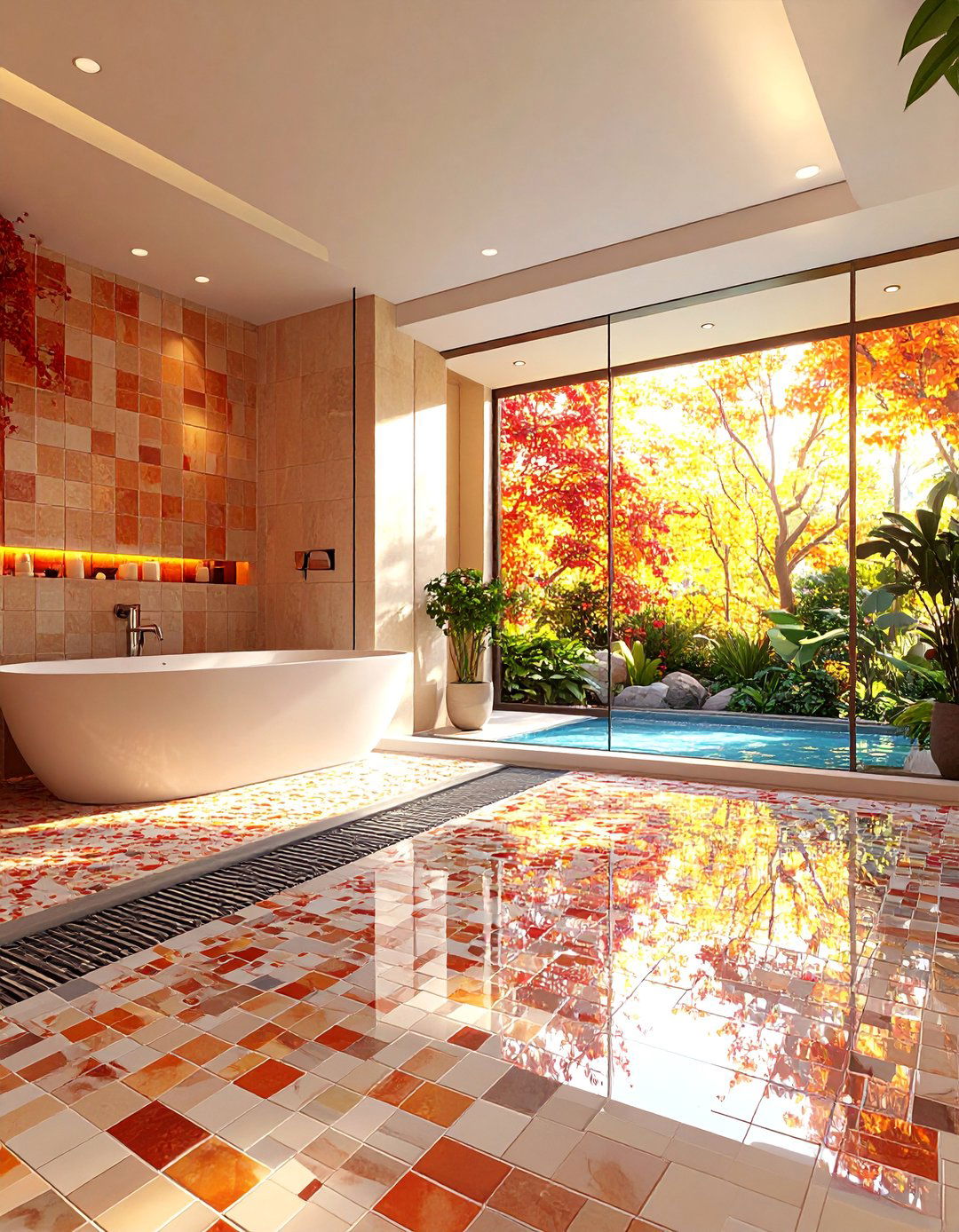 Wet Room Design with Mosaic Tile Floor - 25 Small Bathroom Walk-in Shower Ideas