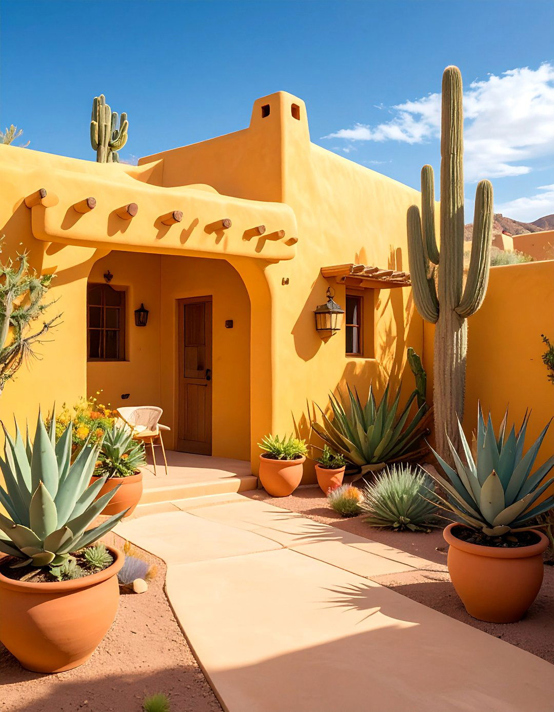 Wheat Yellow Desert Adobe with Portal Shade - 25 Yellow Exterior Home Ideas