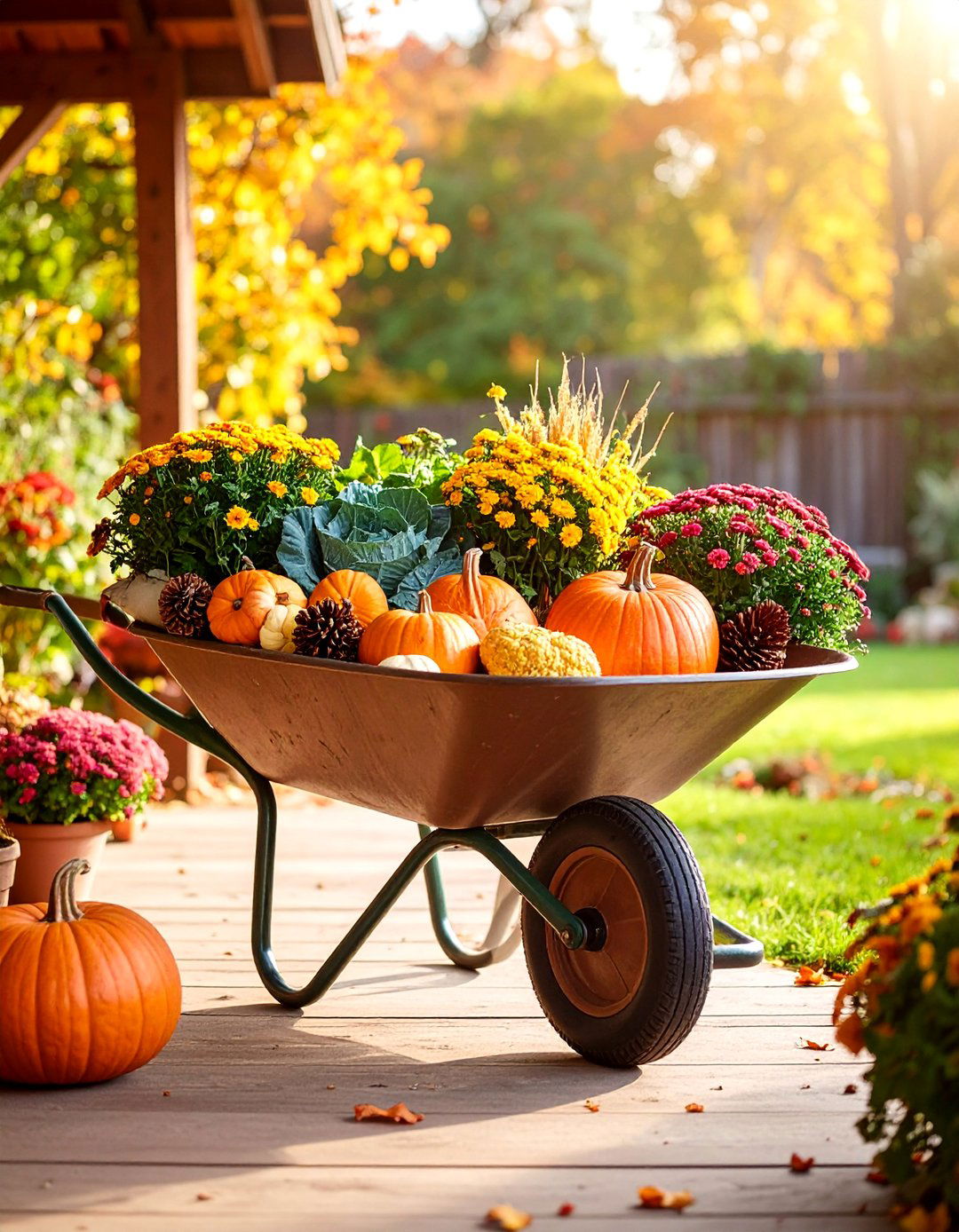 Wheelbarrow Garden Display - 25 Fall Porch Decor Ideas