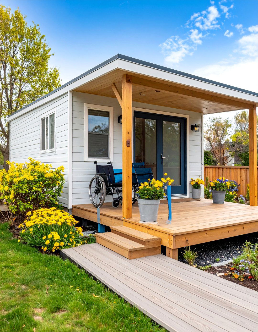 Wheelchair Accessible Porch with Ramp System - 25 Mobile Home Porch Ideas