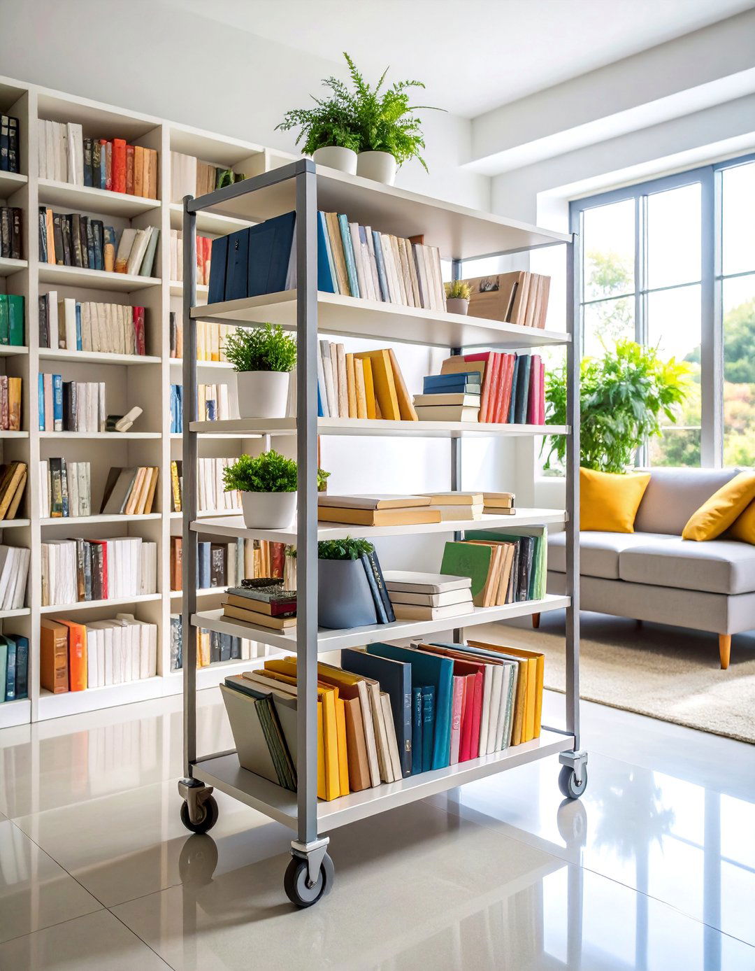 Wheeled Cart Mobile Organization - 25 Bookshelf Organization Ideas