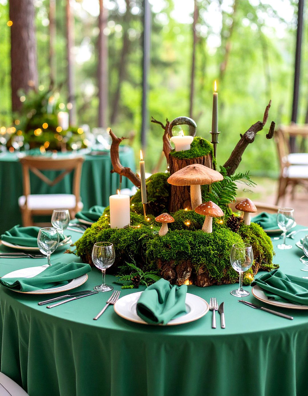 Whimsical Fairy Tale Forest with Moss and Branches - 25 Wedding Table Decoration Ideas