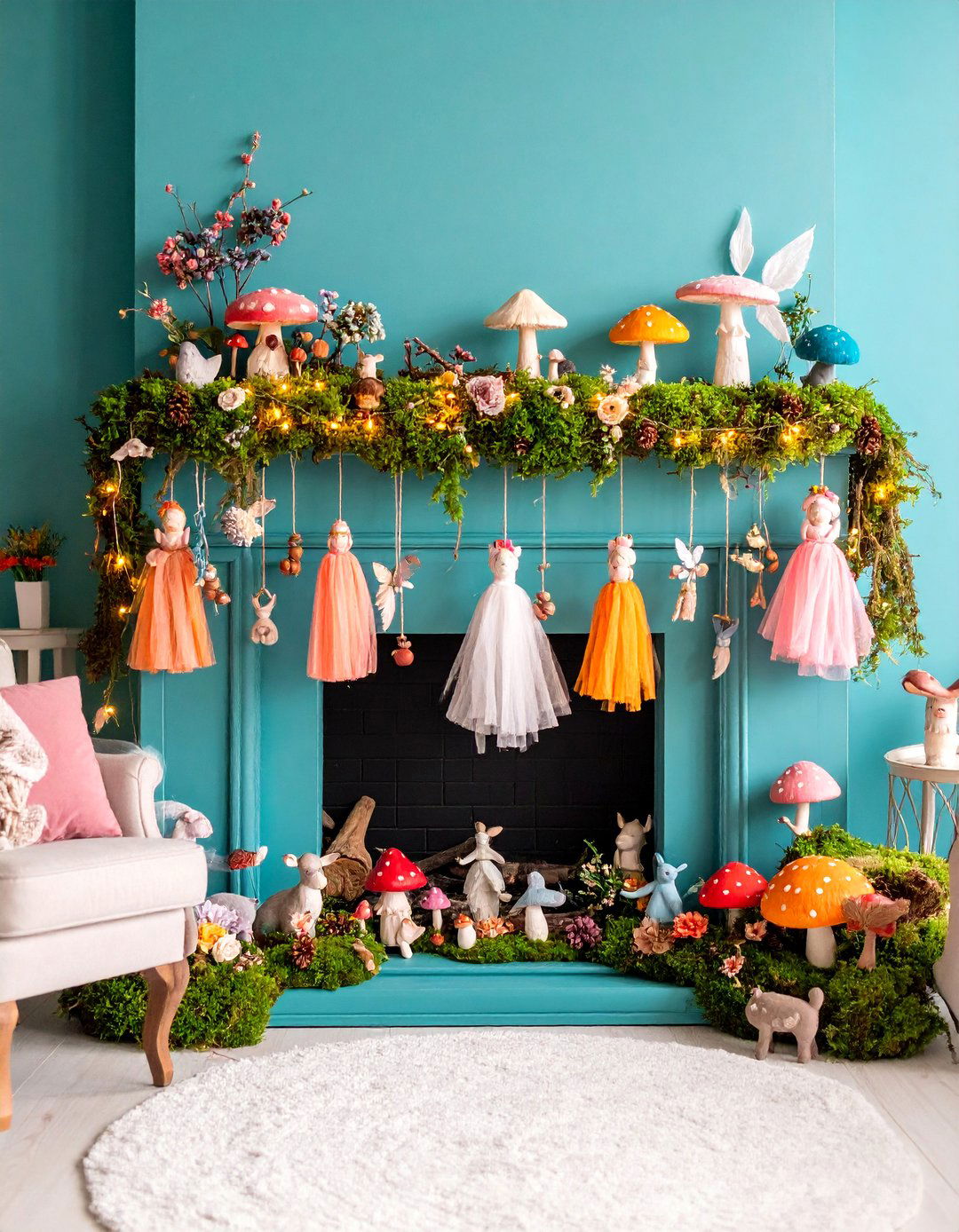 Whimsical Fairy Tale Mushroom and Moss Garland - 25 Mantel Garland Ideas