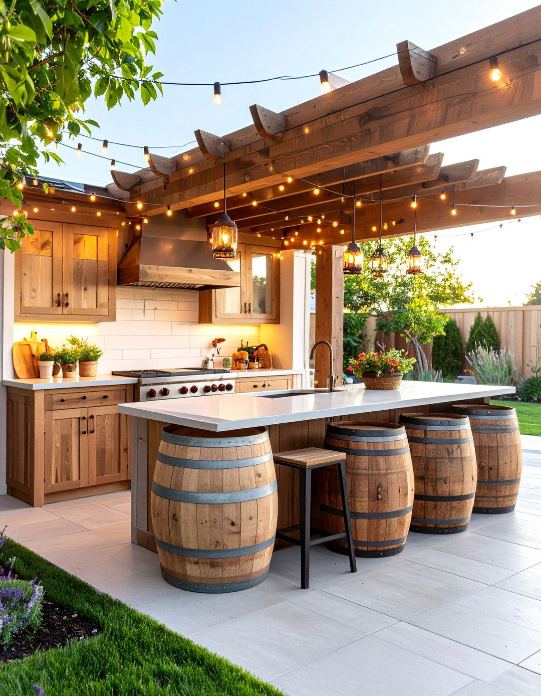 Whiskey Barrel Accent Kitchen - 25 Rustic Outdoor Kitchen Ideas