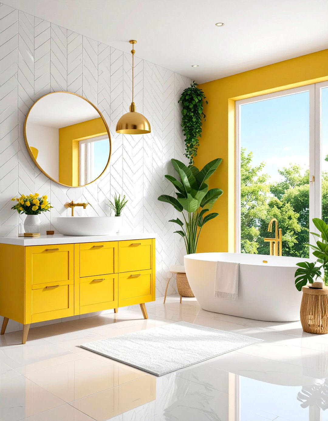 White Bathroom with Textured Wall Treatments - 25 White Bathroom Ideas