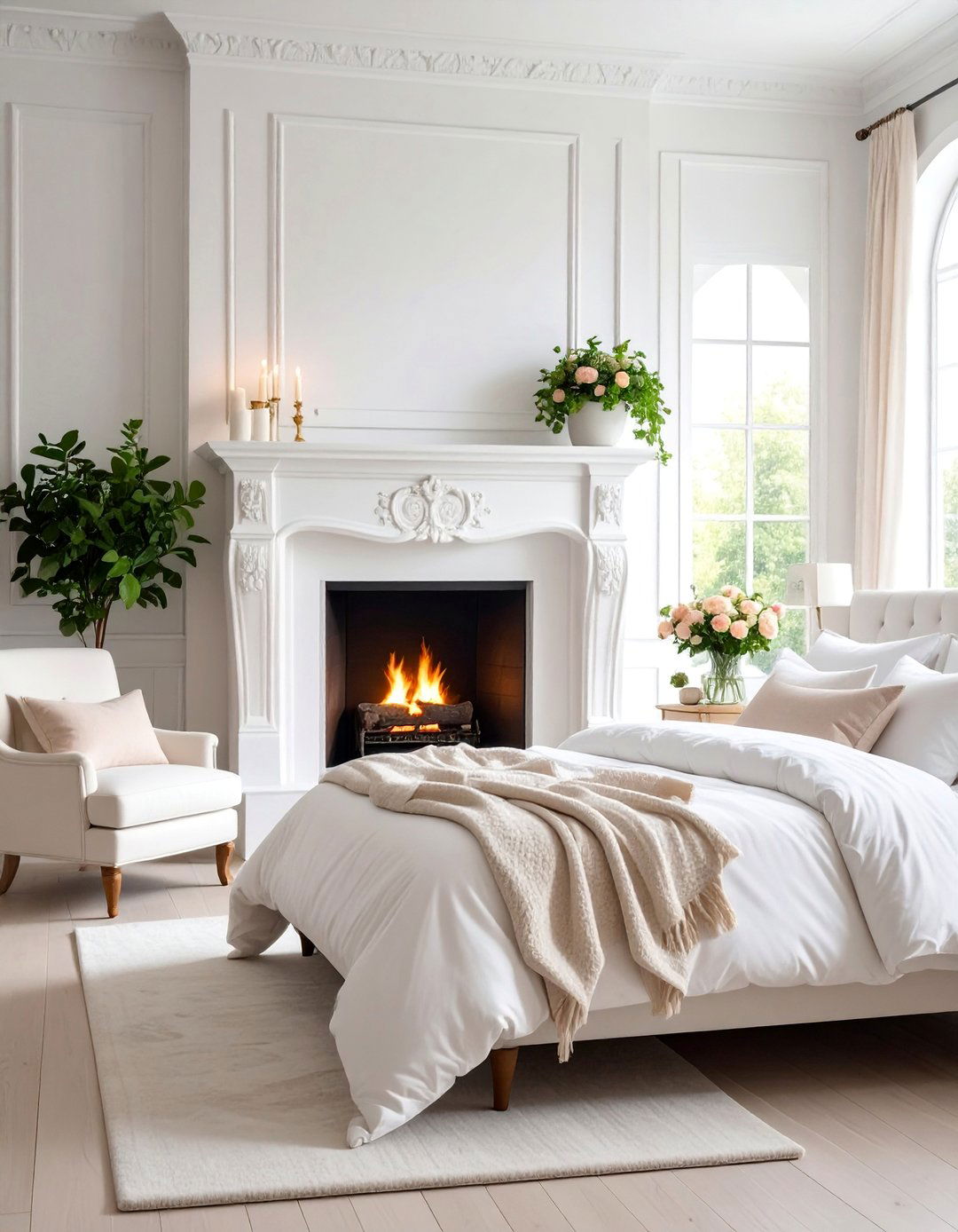 White Bedroom Fireplace with Intimate Romantic Atmosphere - 25 White Fireplace Ideas