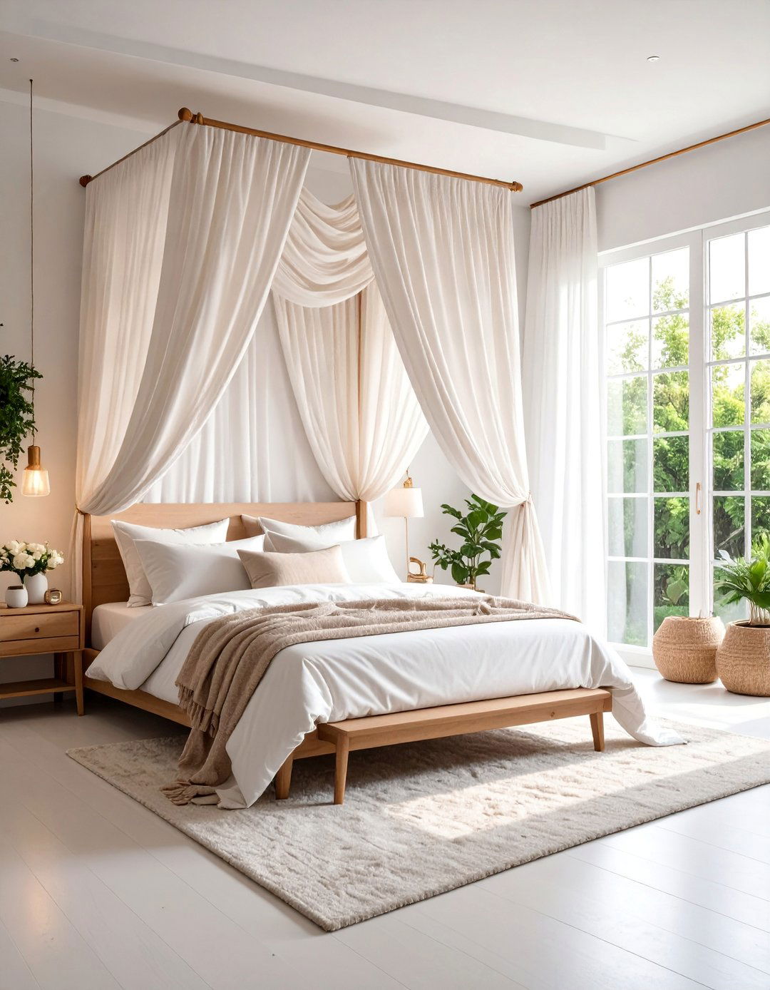 White Bedroom with Floor to Ceiling Curtain Drama - 25 Small White Bedroom Ideas