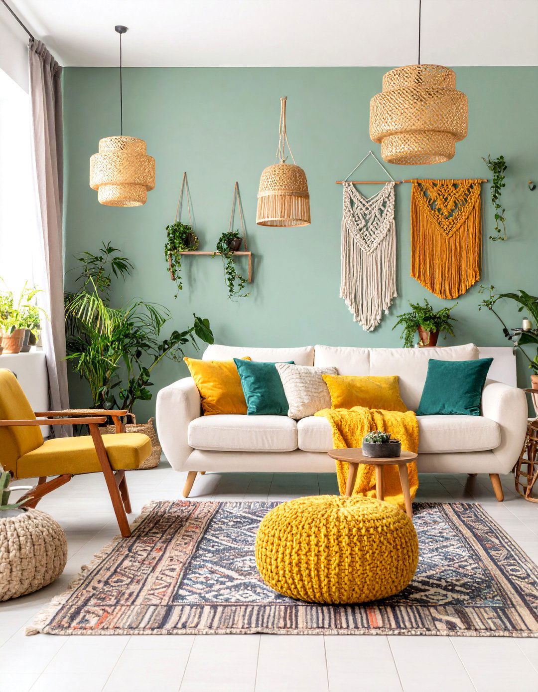 White Boho Living Room with Textured Wall Treatments - 25 Neutral Boho Living Room Ideas