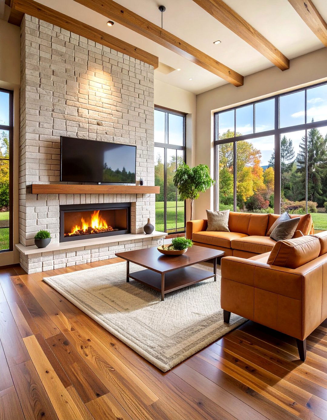 White Brick Fireplace with Recessed Television Niche - 25 White Brick Fireplace Ideas
