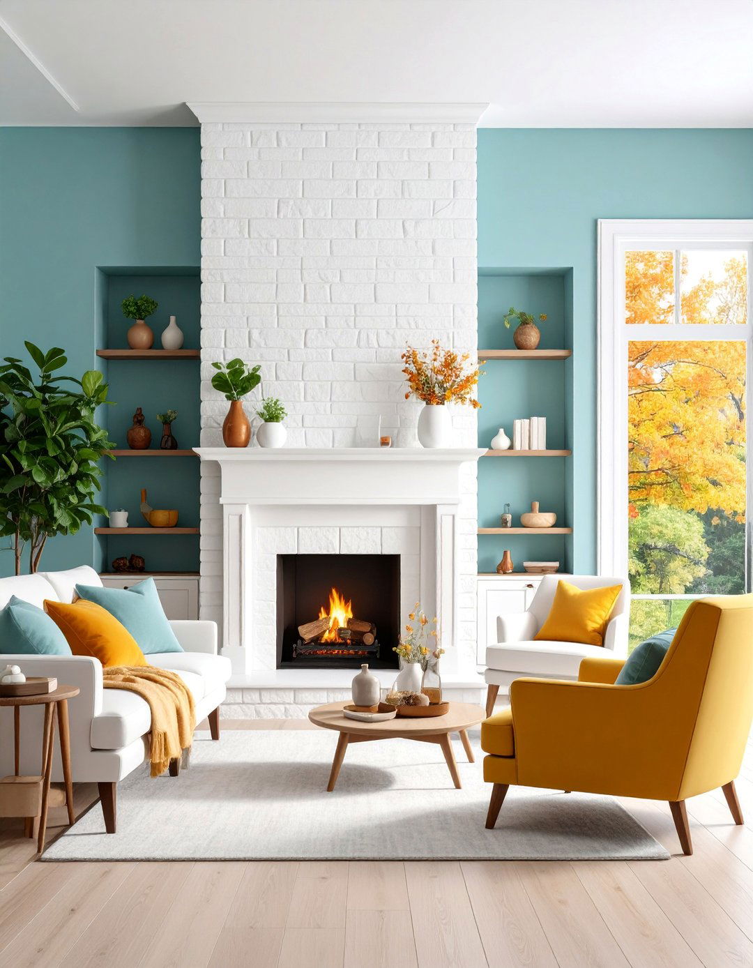 White Brick Fireplace with Seasonal Decorating Flexibility - 25 White Brick Fireplace Ideas