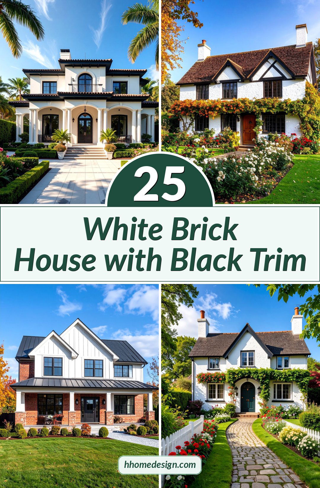25 White Brick House with Black Trim