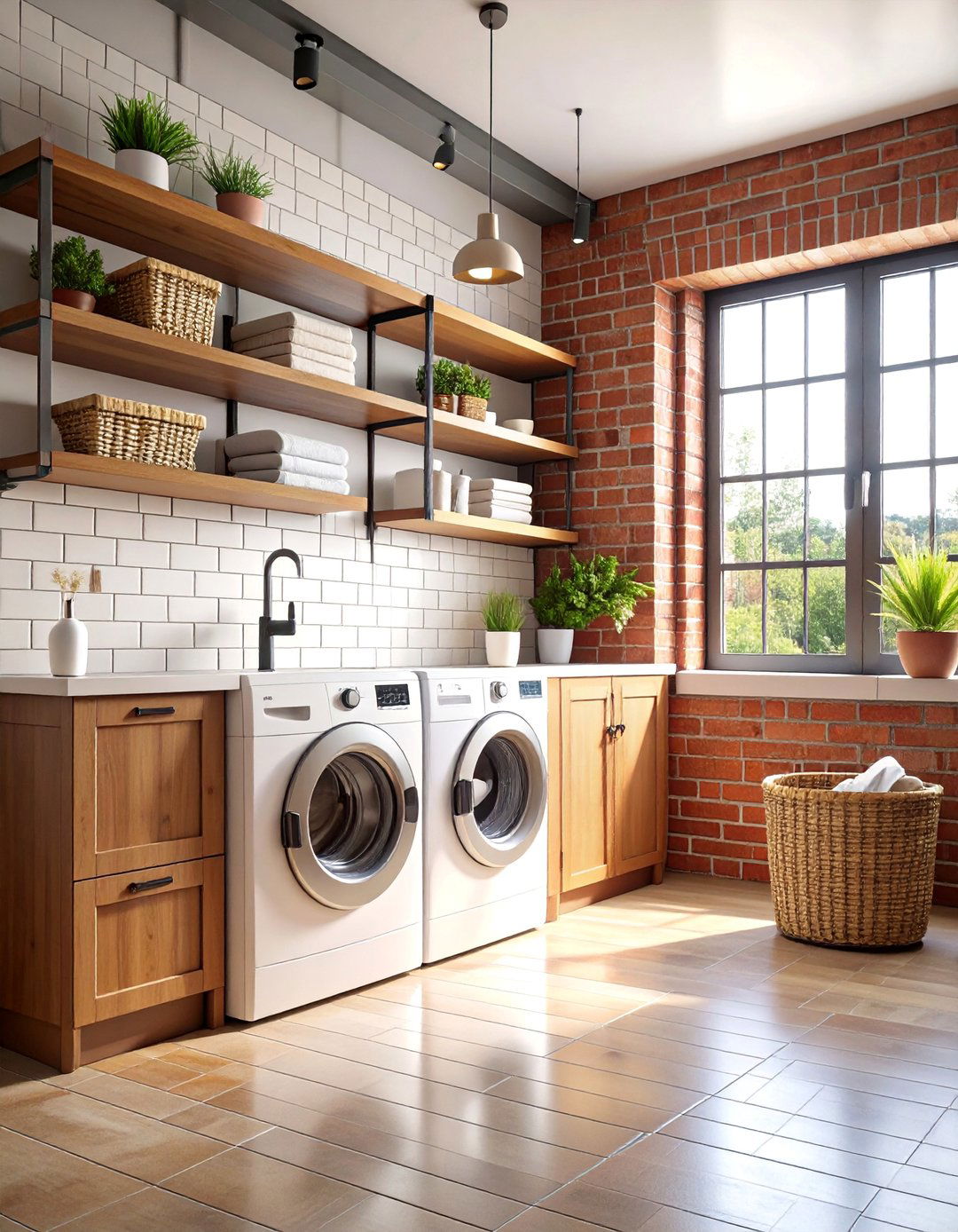 White Brick Look Subway Tiles - 25 Laundry Room Tile Ideas