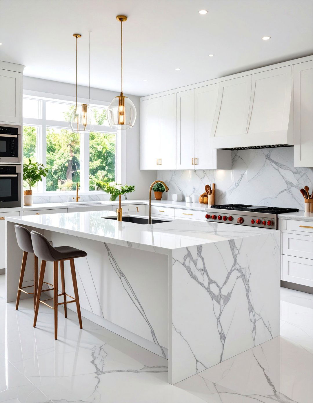 White Carrara Marble Slab Kitchen Backsplash - 25 White Kitchen Backsplash Ideas