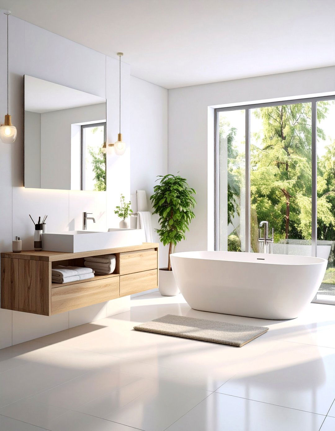 White Contemporary Bathroom with Floating Elements - 25 Small White Bathroom Ideas