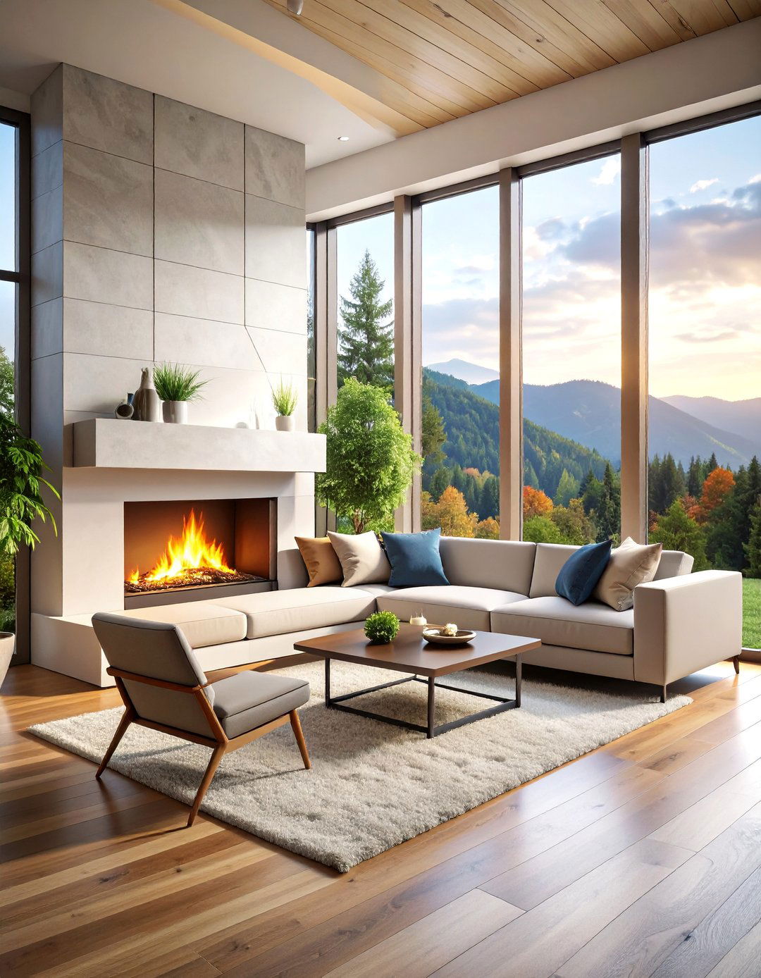 White Corner Fireplace Design with Wraparound Seating Solutions - 25 White Fireplace Ideas