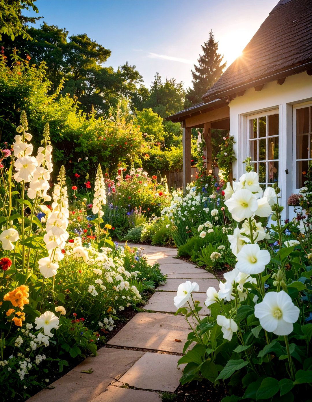White Cottage Garden with Mixed Textures and Heights - 25 White Garden Design Ideas