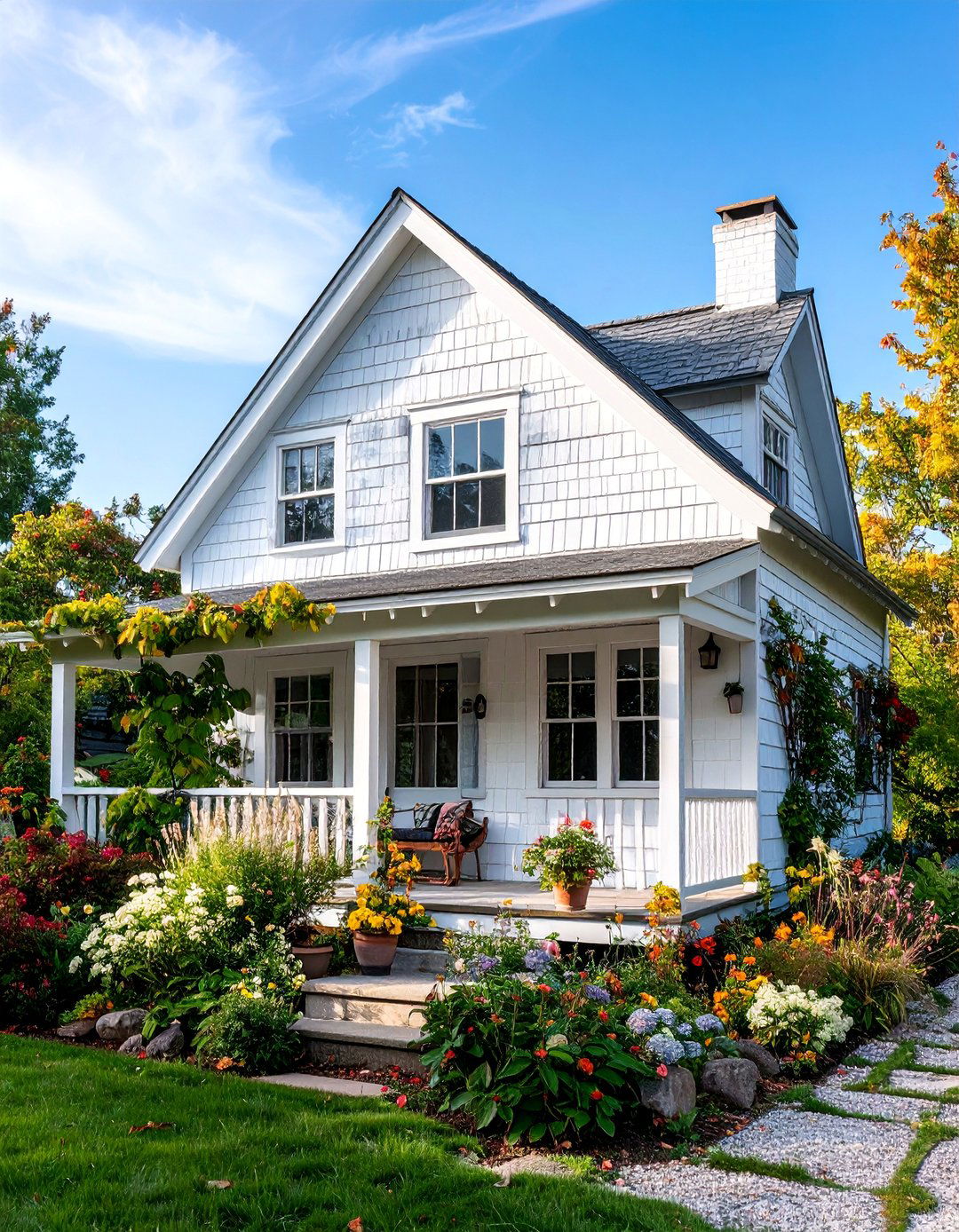 White Cottage with Shake Shingle Details - 25 White Home Exterior Ideas