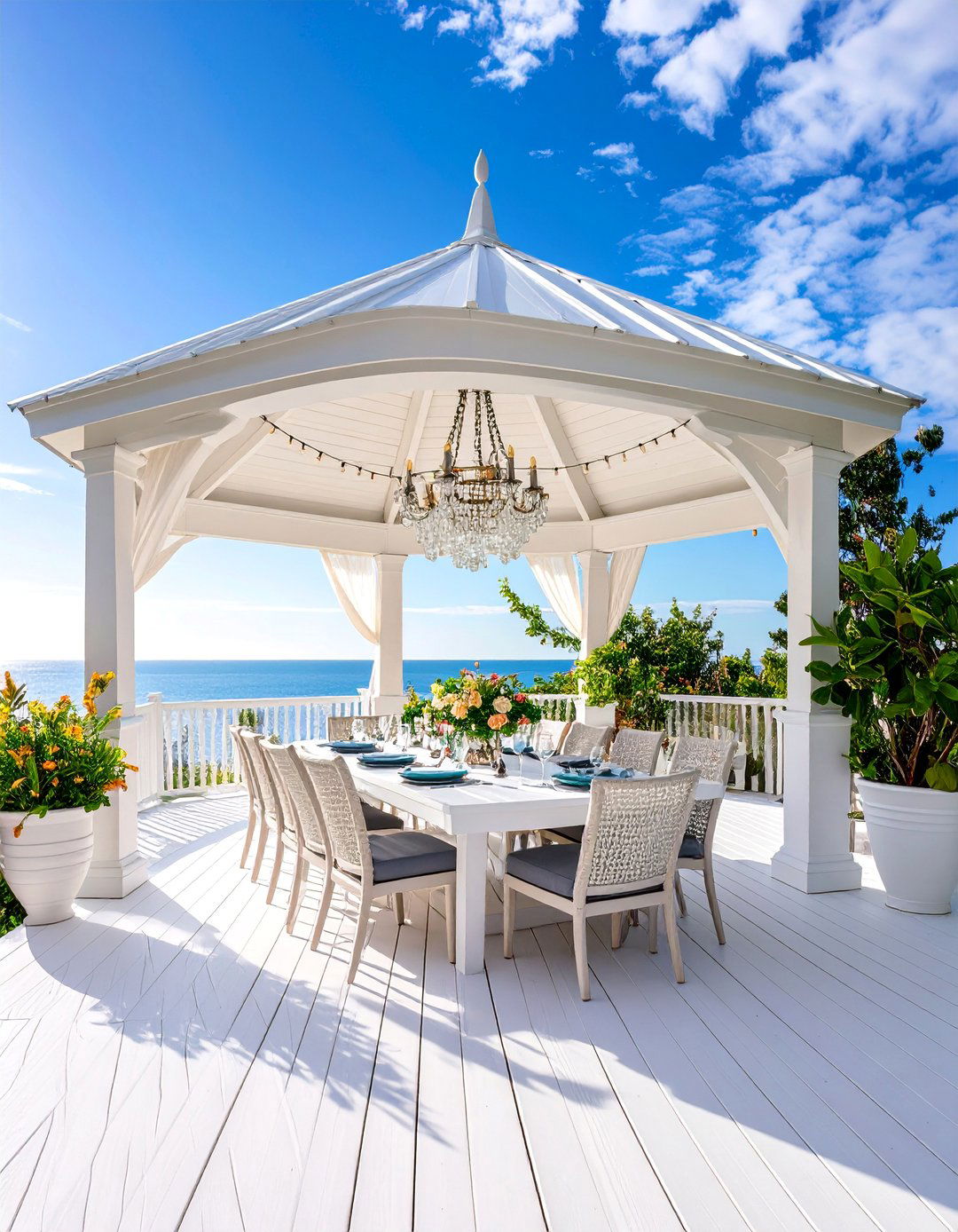 White Deck with Outdoor Dining Pavilion - 25 White Deck Ideas