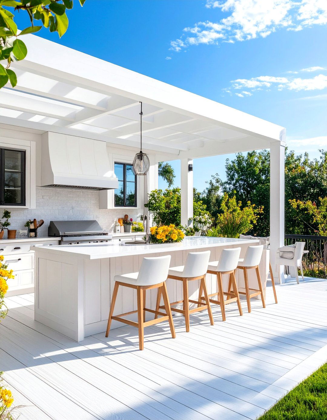 White Deck with Outdoor Kitchen and Bar - 25 White Deck Ideas