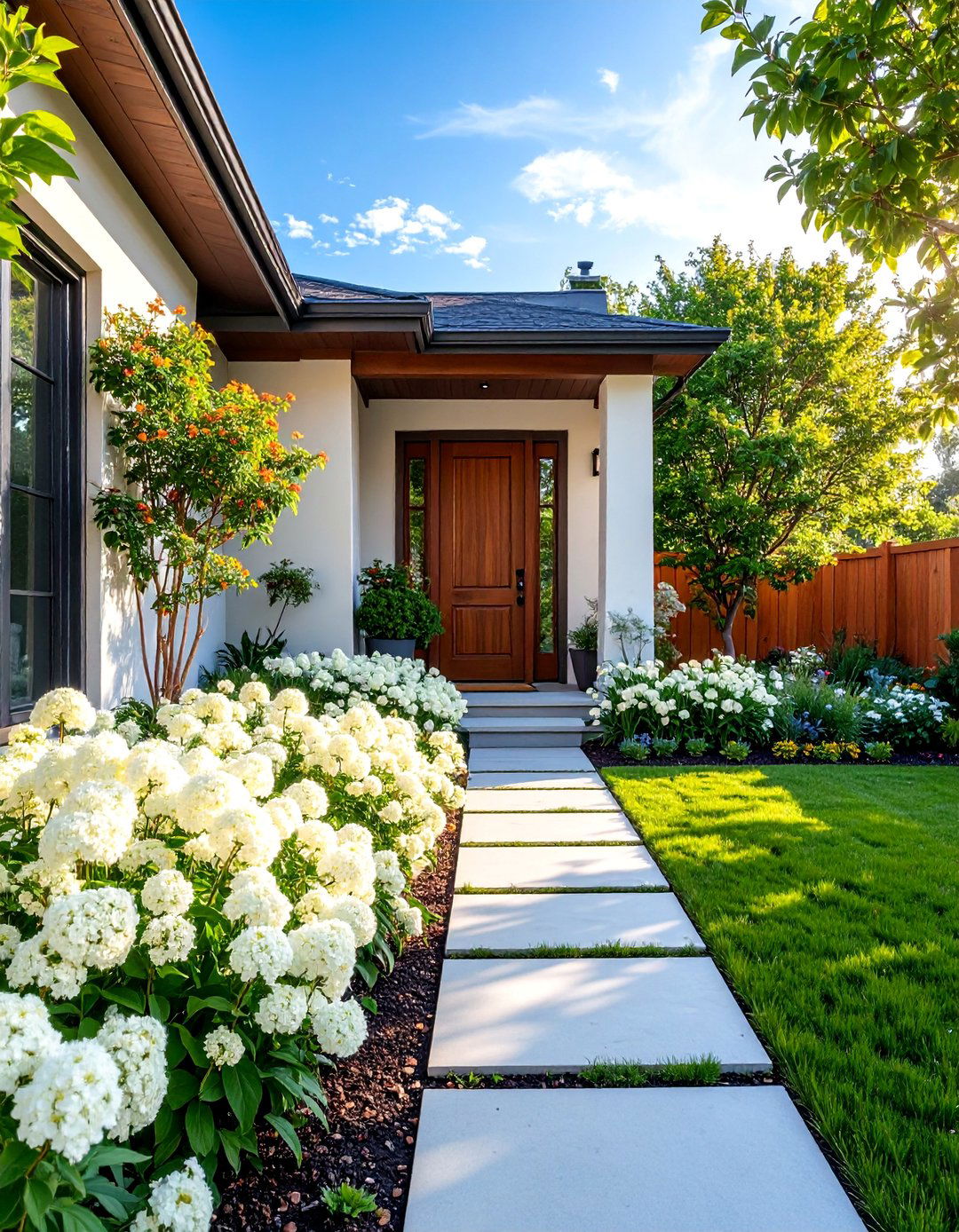White Entrance Garden for Welcoming Curb Appeal - 25 White Garden Design Ideas
