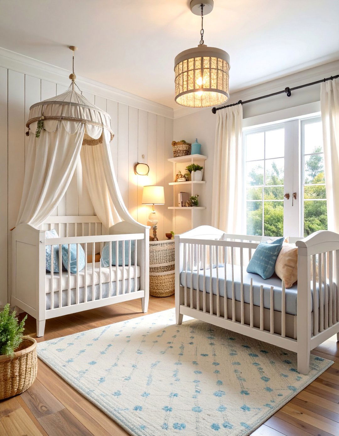 White Farmhouse Nursery with Vintage Touches - 25 White Nursery Ideas