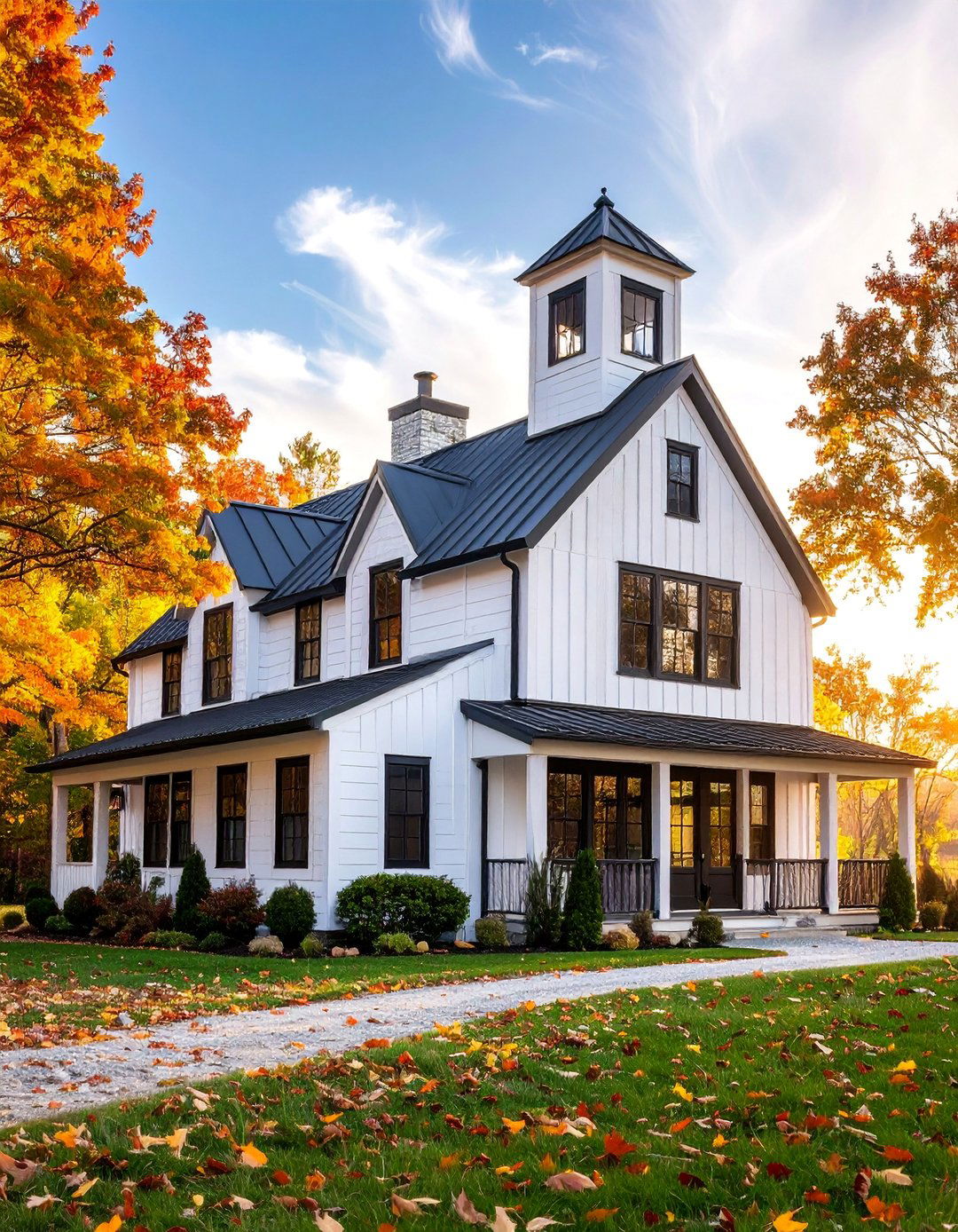 White Farmhouse with Black Windows and Clerestory Elements - 25 White Farmhouse With Black Windows Ideas